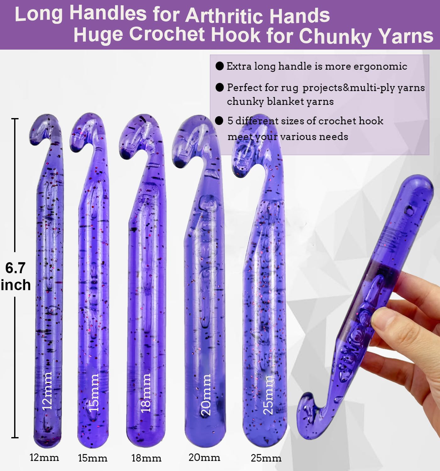 Weabetfu 15mm Large Crochet Hook,Huge Crochet Hooks for Chunky Yarn,Ergonomic Knitting Giant Crochet Hooks,Big Crochet Needles for Knitting Yarn Carpet Scarf Wool Roving