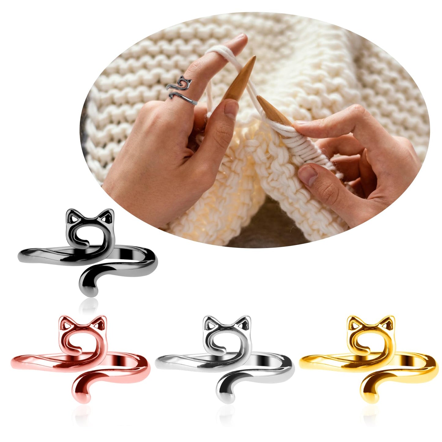 4pcs Knitting Crochet Loop Ring for Fingers Metal Open Yarn Guide Crochet Rings Adjustable Braided Faster Knitting Thimbles Holders Accessories for Crochet Mother Grandma Gifts (Multicolor)