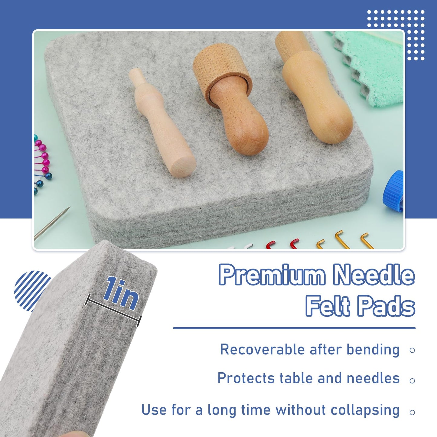Felting Kit - 6"x6" Felting Pad & Tools with Needles, Finger Guards, Wooden Handle Scissor, Bag for Beginner & Professional DIY