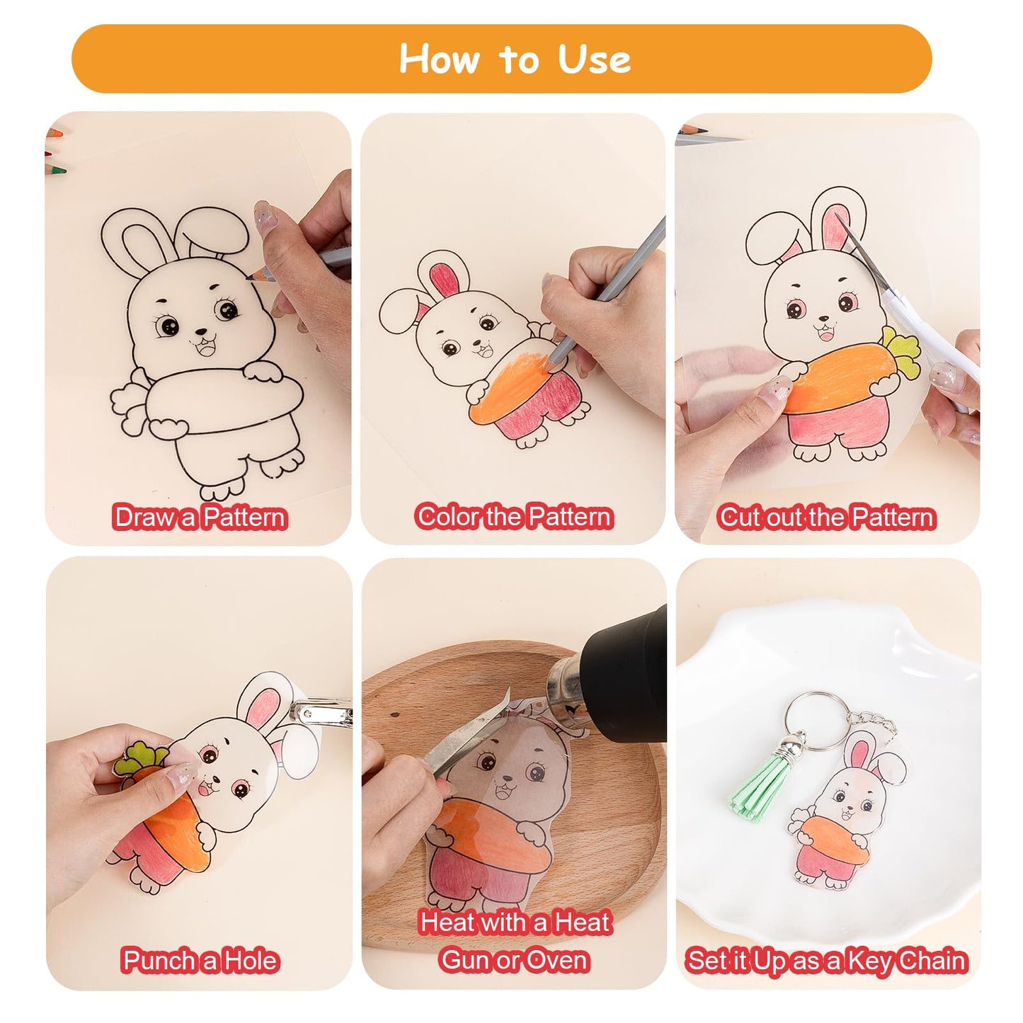 Csyidio 251 PCS Shrink Dink Keychain Kit Includes 20 Sheets Shrink Plastic Sheets, Hole Punch, Tassels, Lobster Clasps, Keychain Clip, Jump Rings, Key Ring, Great for DIY Mother's Day Crafts