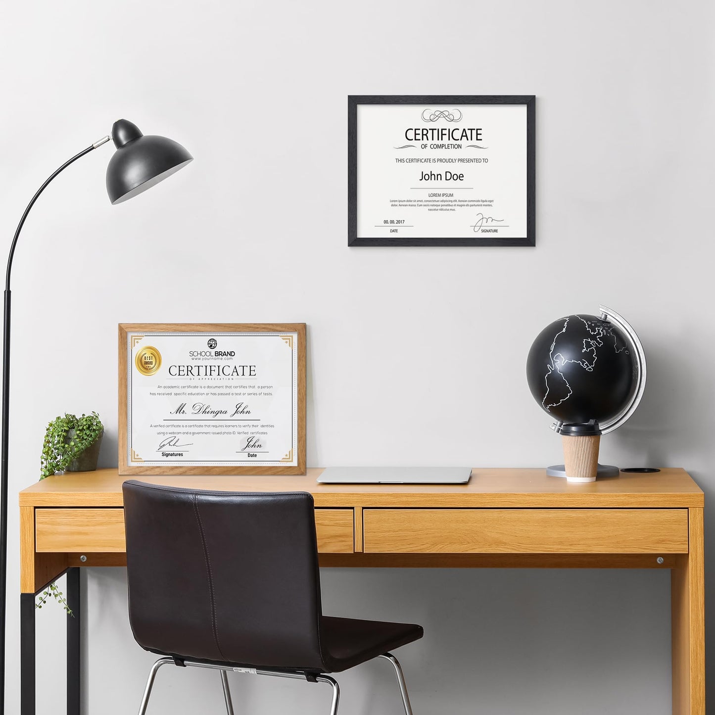 Diploma Frame For 8.5x11 Certificate Document | Solid Oak Wood 8.5 By 11 Picture With Mat For 6x8 | 8 1/2 x 11 Certificate Frame | Plexiglass And Hanging Hardware Included | Natural