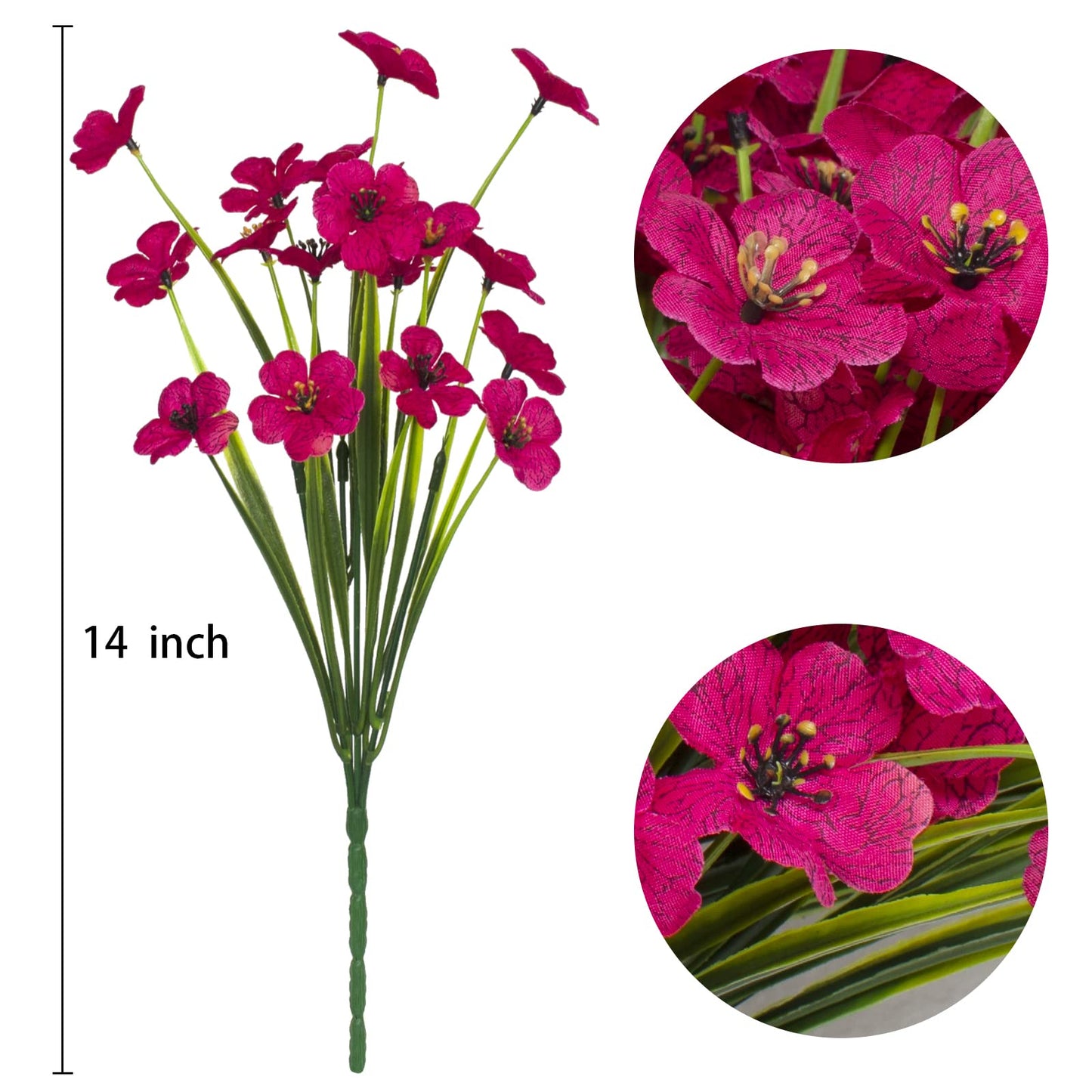 Gamity 15 Bundles Artificial Flowers UV Resistant Outdoor Plants No Fade Faux Plastic Shrubs Fake Silk Flowers Window Box Garden Porch Home Decoration(Fuchsia)