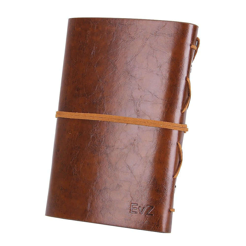 EvZ Leather Writing Journal Notebook, 7 Inches Vintage Nautical Spiral Blank String Diary Notepad Sketchbook Travel to Write in, Unlined Paper, Retro Pendants, Classic Embossed, Retro Brown