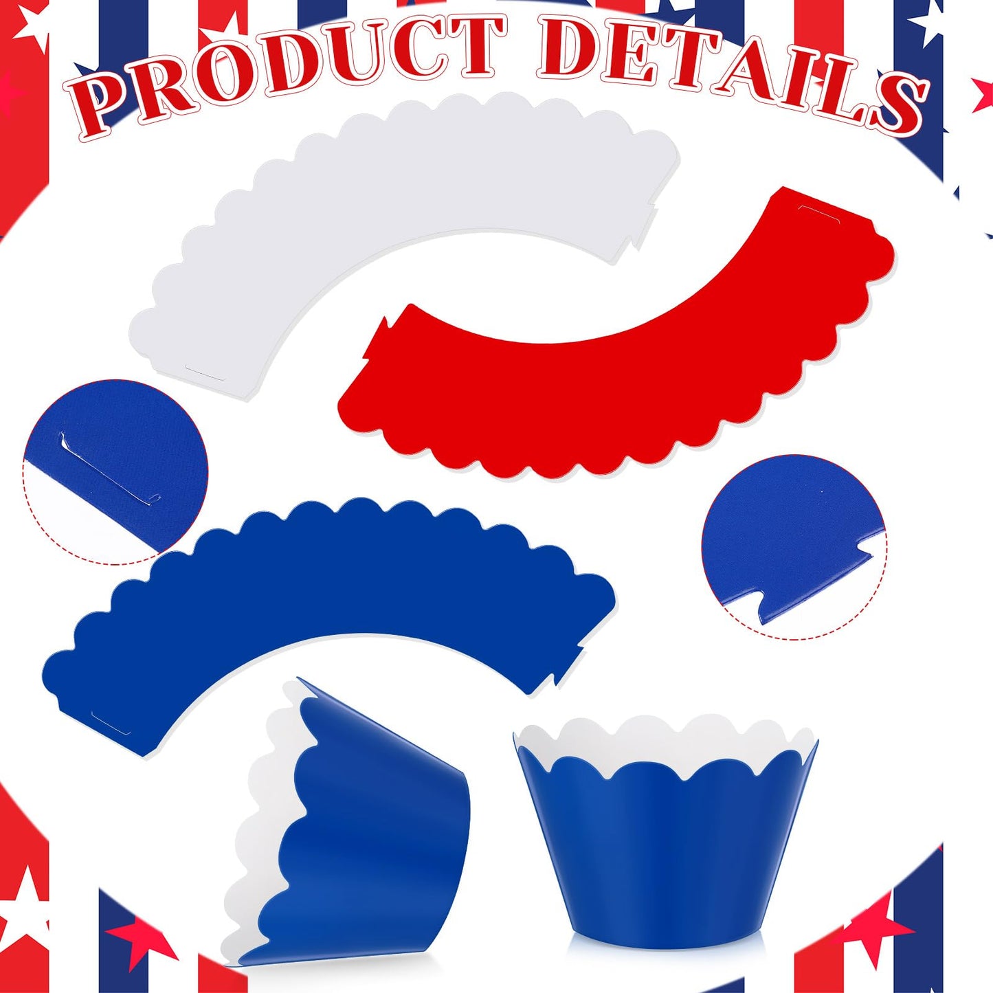 Domensi 100 Pcs Patriotic Cupcake Liners 4th of July Cupcake Wrappers Red White Blue Baking Cups 250th Anniversary Muffin Baking Liners for USA Veteran Memorial Labor Day Birthday Party Decor