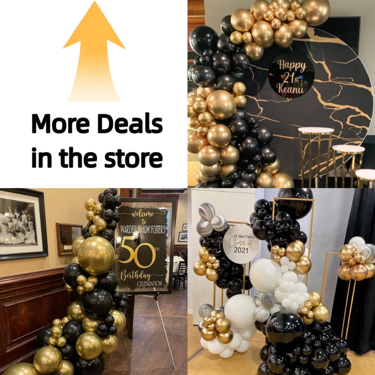 Bezente Black Gold Balloons Garland Kit, 100Pcs Black Gold Metallic Chrome and Gold Confetti Balloons Arch with Tape for New Year 2026,Wedding, Birthday,Graduation,Special Events Party Decoration