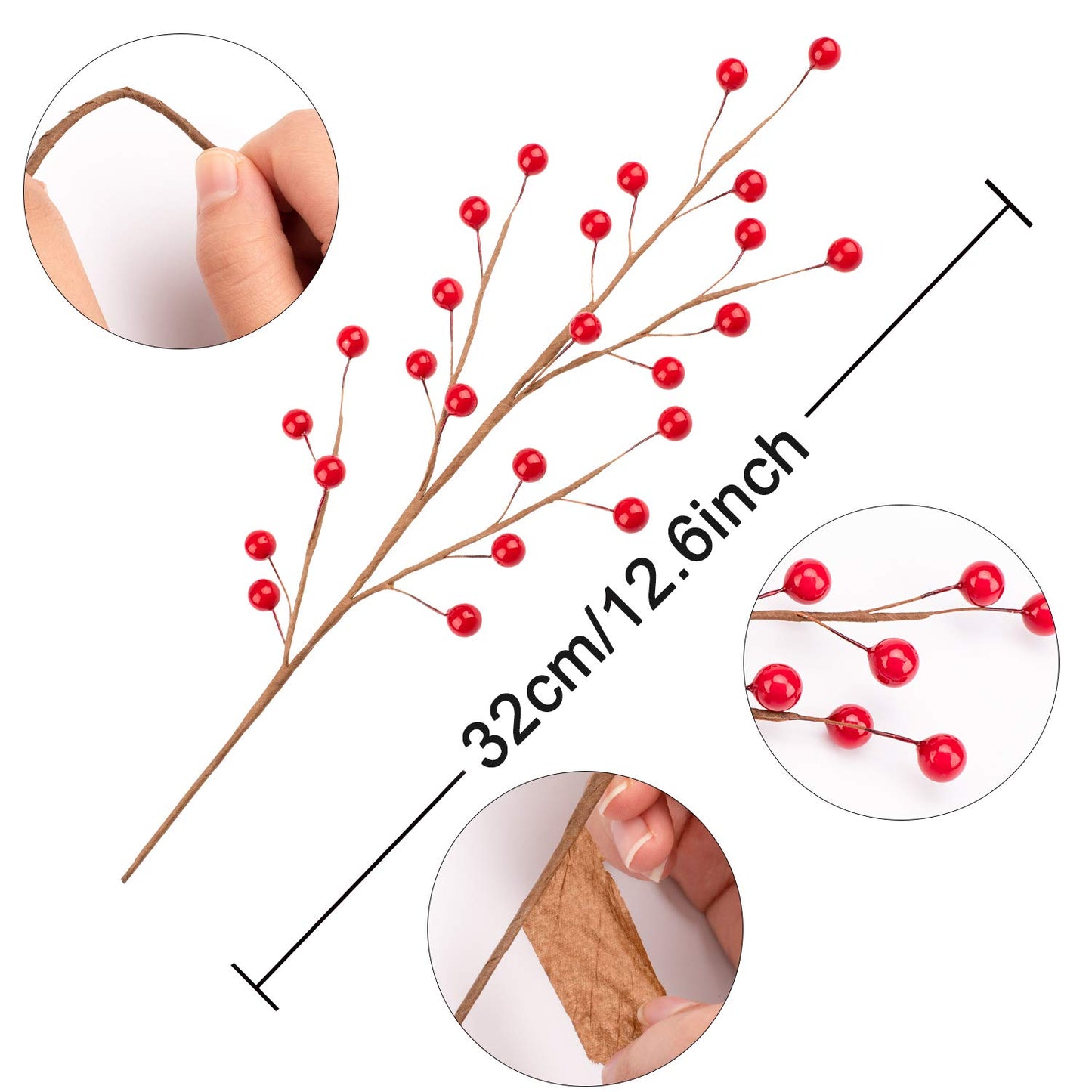 Whaline Christmas Red Berry Twig Stem, 12 Pack Artificial Burgundy Berry Picks for Christmas Tree Decorations, Valentines, Crafts, Wedding, Holiday Home Decor