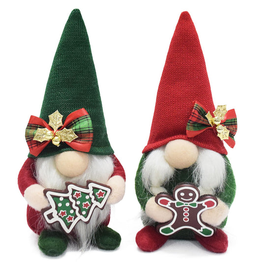 Christmas Gnomes Plush with Gingerbread,Handmade Xmas Tomte Swedish Nordic Red Green Gnomes Figurine Classical Navidad Elf Gifts Noel Ornaments for Home Office Decor