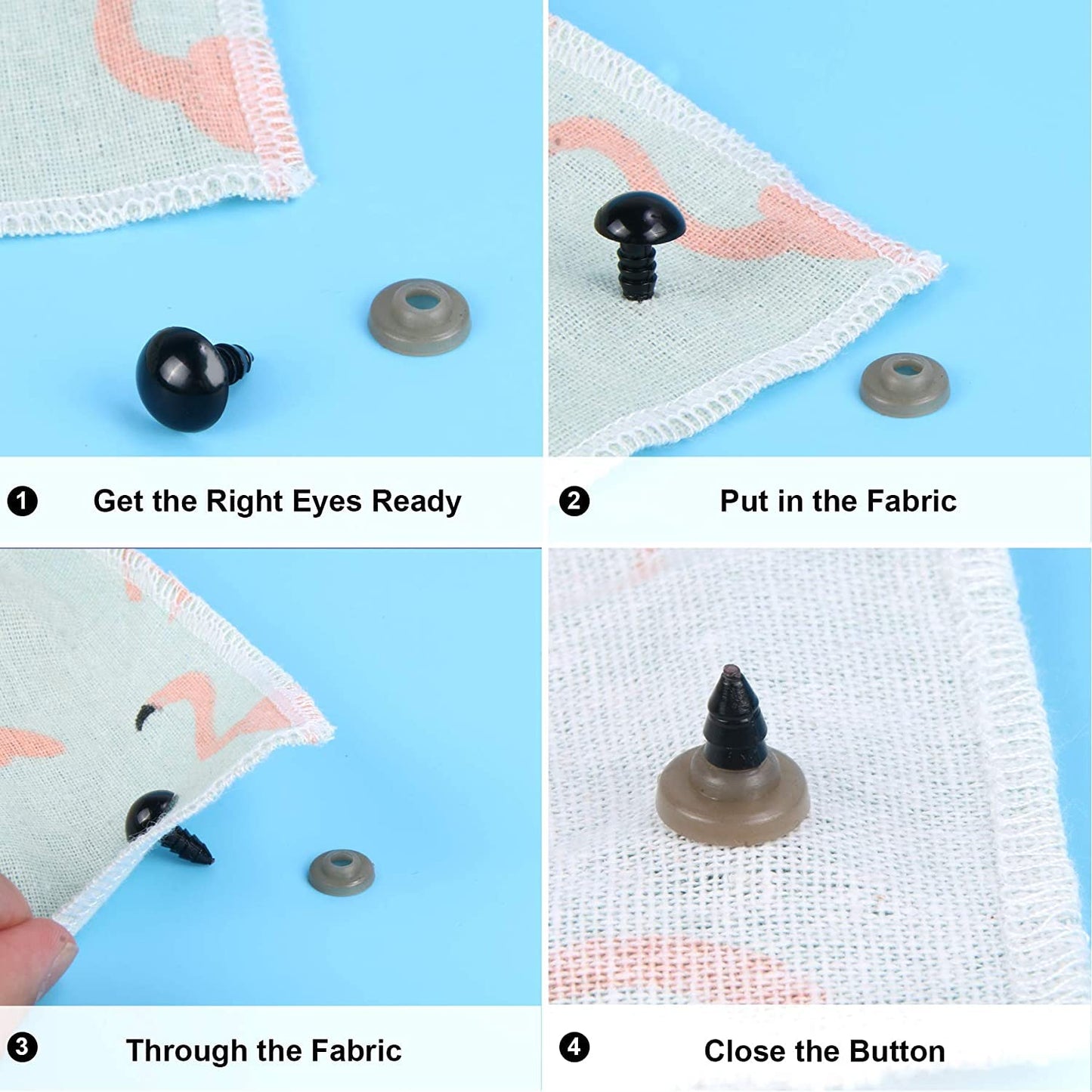 UPINS 500 Pieces 6-24MM Black Plastic Safety Eyes with Washers for Crochet Animal Crafts Doll Making Supplier Bulk (4 Sizes)