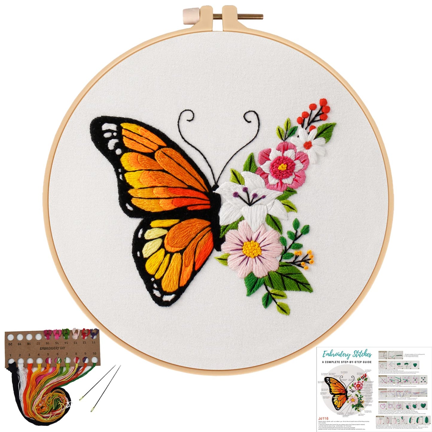 Louise Maelys Butterfly Flower Embroidery Kits Stamped Cross Stitch Kit for Adults Beginners Needle