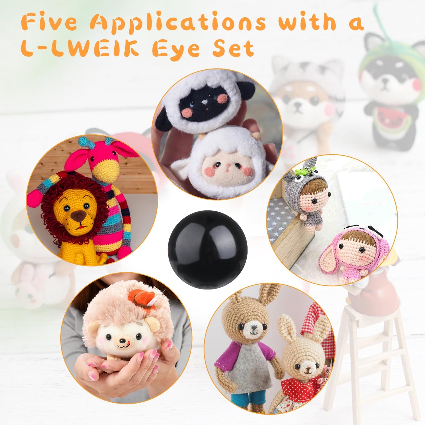 L-LWEIK 320Pcs 6mm Safety Eyes for Amigurumi Black Craft Doll Eyes for Crochet Animals with Washers, Stuffed Animal Eyes for Plush Dolls Bear Doll Making Supplies