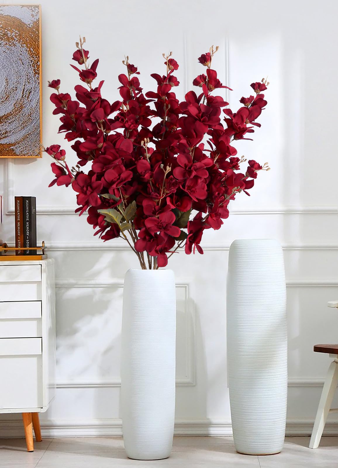 INSUNSIX 6PCS 35.43'' Red Delphinium Artificial Flower Faux Larkspur Silk Flowers Long Stem Blossoms Flowers for Tall Vase Floral Arrangements Home Table Wedding Decor(Red)