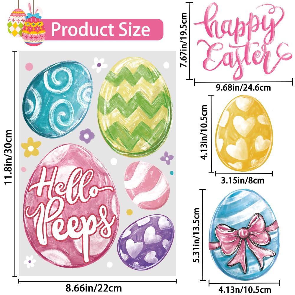 DIYDEC 6 Sheets Easter Window Clings Large Easter Eggs Window Decals Oil Painting Eggs Flowers Stickers for Home Office School Decor Spring Glass Window Decoration