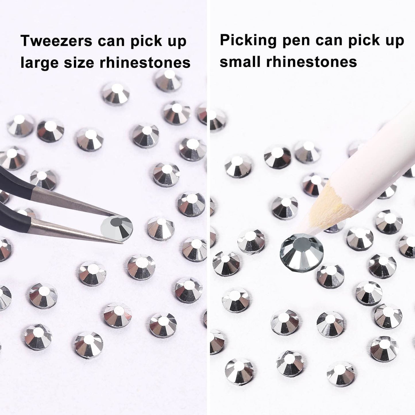 MEIBITE 6796PCS Sliver Hotfix Rhinestones Crystal Stones Glass for Fabric Clothes Shirts Sparkly Flat Back Round with Tweezers and Picking Pen (SS6~SS30 Set)