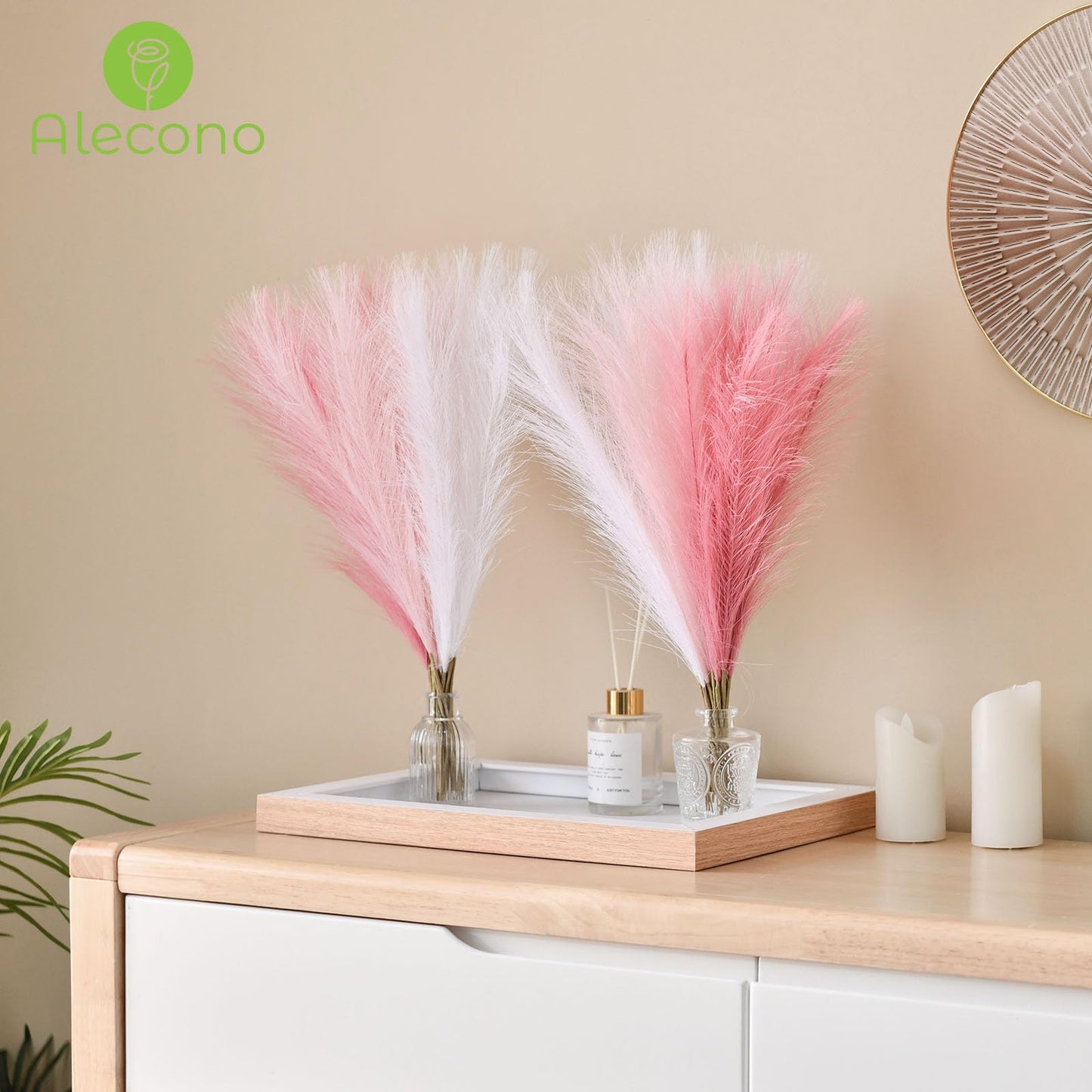 Alecono 𝟯𝟬𝙋𝙘𝙨 Pampas Grass 17in, Pink Pampas Grass Decor for Home Decoration, Faux Pampas Grass Wall Decor for Wedding Centerpieces Party Decorations(Blush, Cream, Pink)