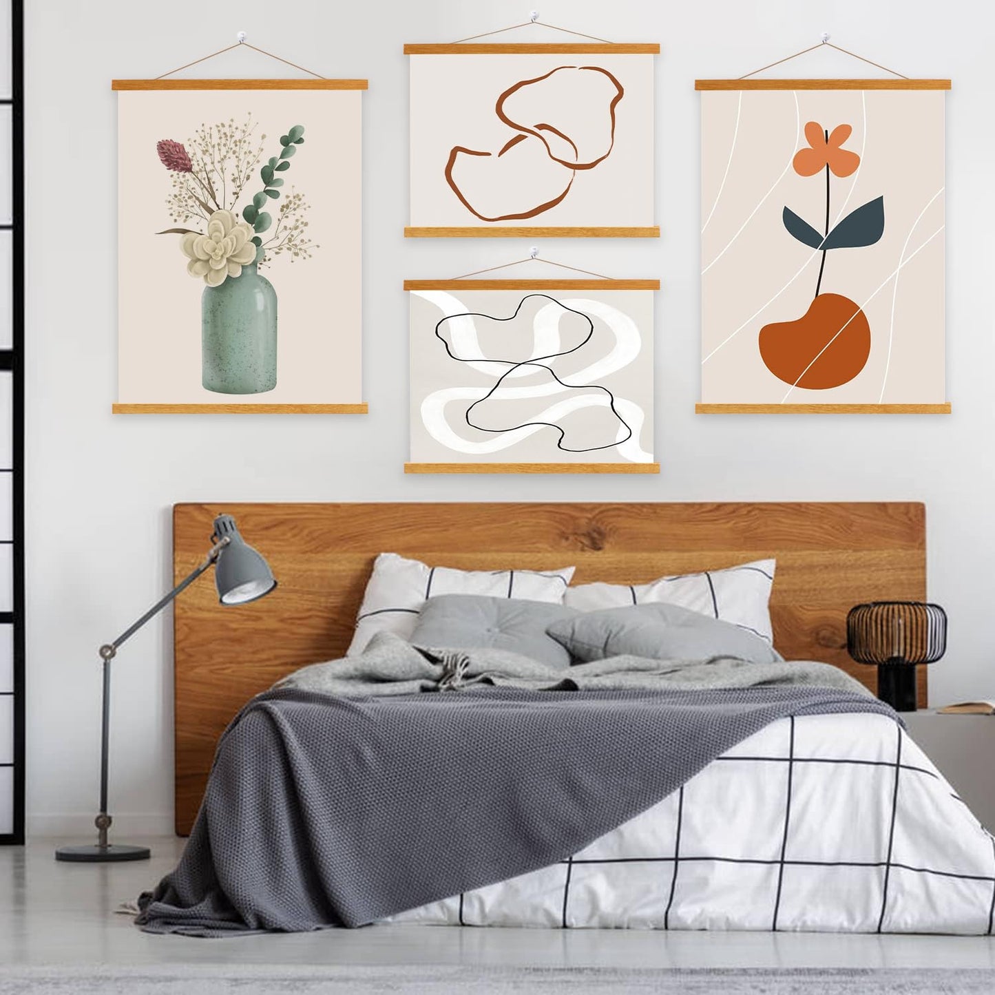 4 Pack 12x16 12x18 12x24 Poster Frame, Magnetic Light Wood Frame Hanger for Photo Picutre Canvas Artwork Art Print Wall Hanging (4 Packs, 12", Teak Color)