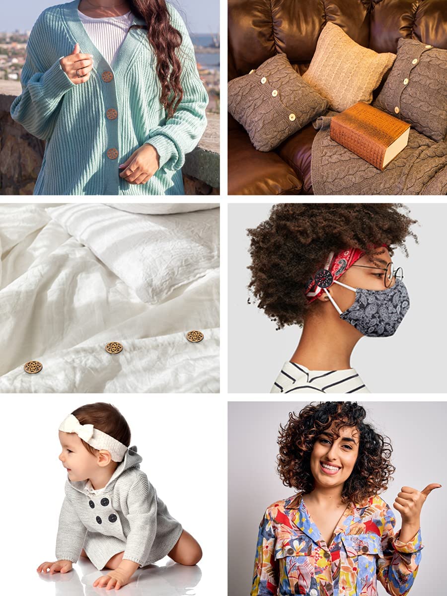 Mandala Crafts Large Wooden Buttons for Crafts – Carved Wood Buttons – Assorted Craft Buttons for Sweaters Decorative Buttons Sewing