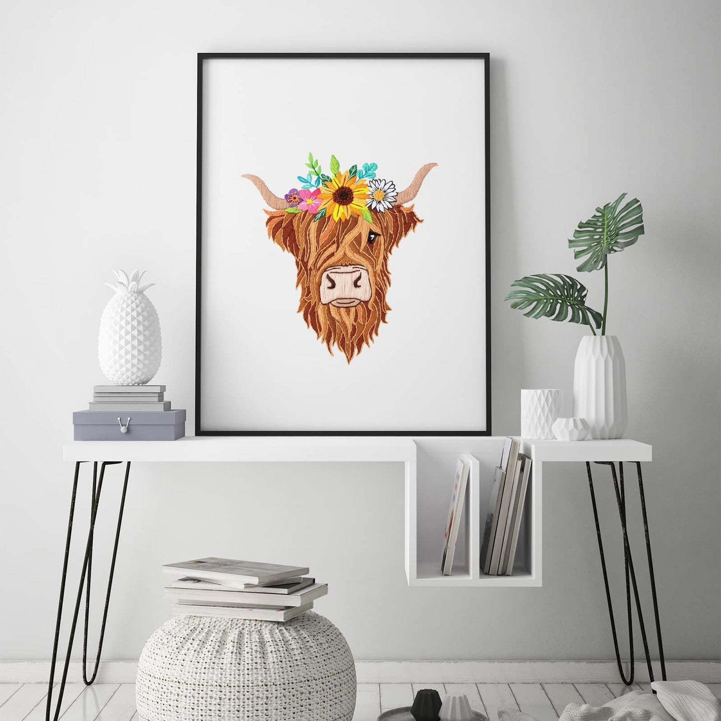 Animal Embroidery Kits for Beginners with Highland Cow Pattern,Adults Starter Cross Stitch Kit DIY Needlepoint