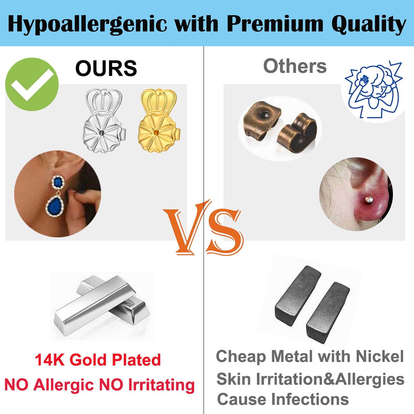 3 Pairs Earring Backs Lifters,Adjustable Silver Earring Backs for Droopy Ears,Hypoallergenic Earring Backs for Heavy Earring (Silver)