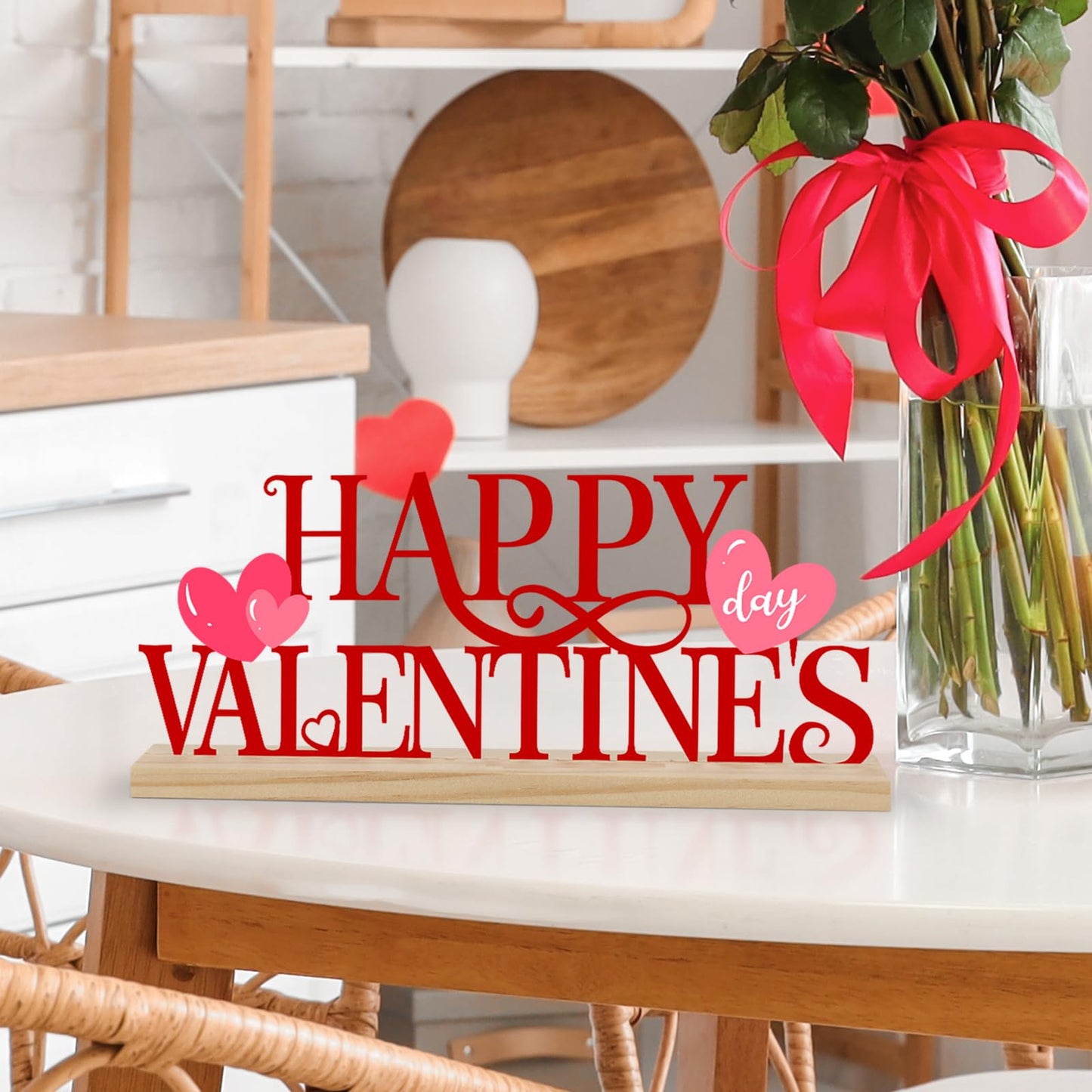 Metal Happy Valentine's Day Sign, Valentines Day Decorations for Home, Party, Shelf, Mantel, Indoor, Valentine Heart Decor, Valentines Day Table Top Decoration (Valentine)