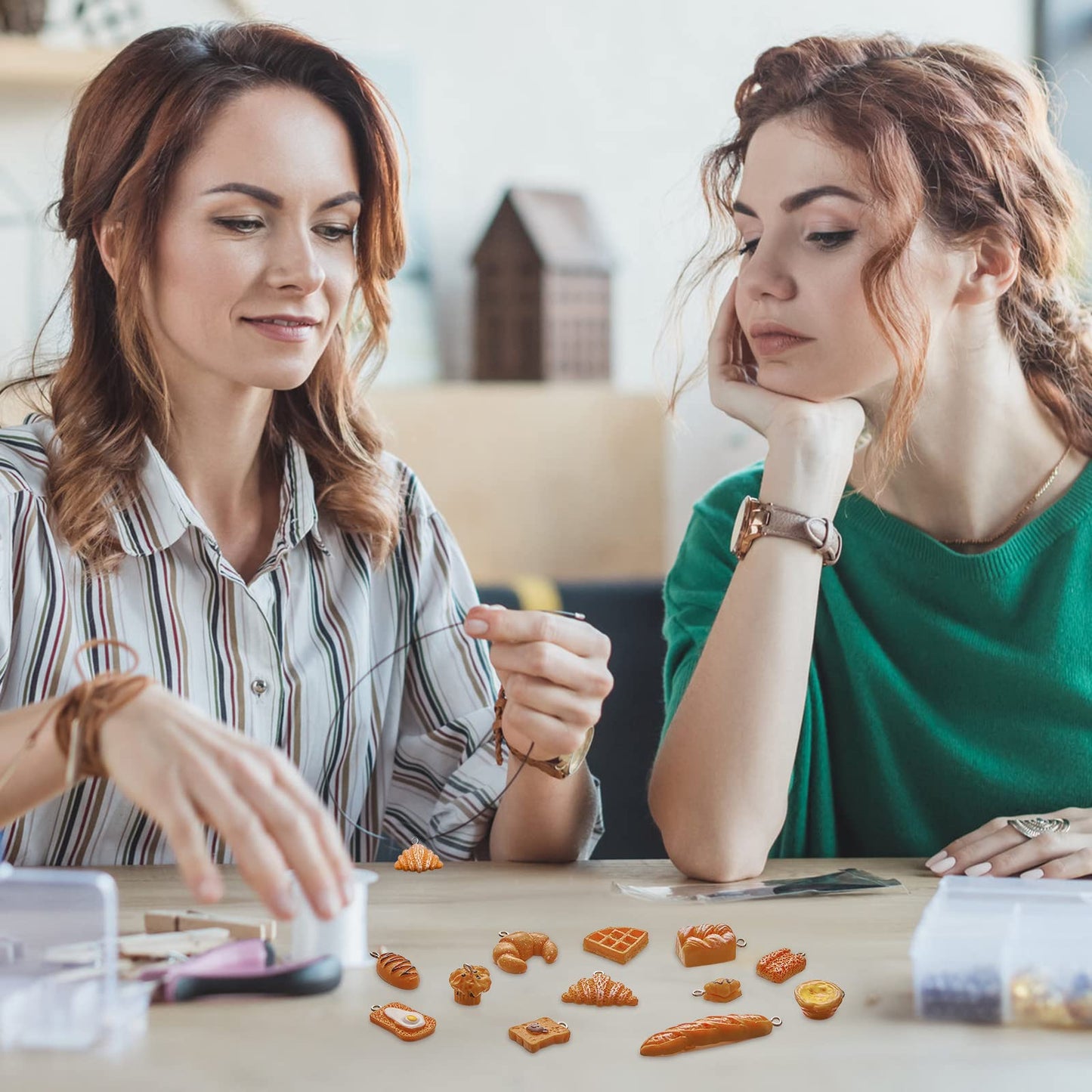 60 Pieces Handmade Simulation Food Bread Toast Pendant Charms Hanging Food Charms DIY Baking Charms for Earrings Imitation Resin Charms for Jewelry Making for Children Girls DIY Craft