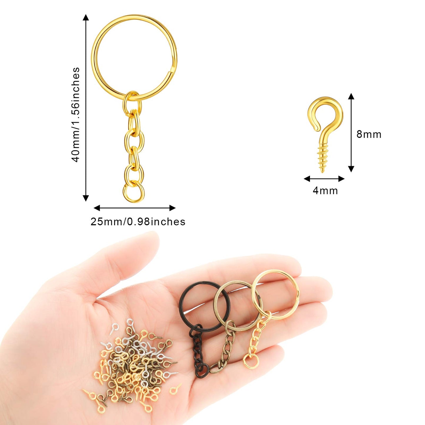 Hotop 360 Pcs Keychain Bulk Key Chain Making Kit Including 90 Keychain Rings with Chain and Open Jump Rings Connectors 180 Small Screw Eye Pins Hooks for Crafts DIY Jewelry Making(25 mm,Mixed Color)