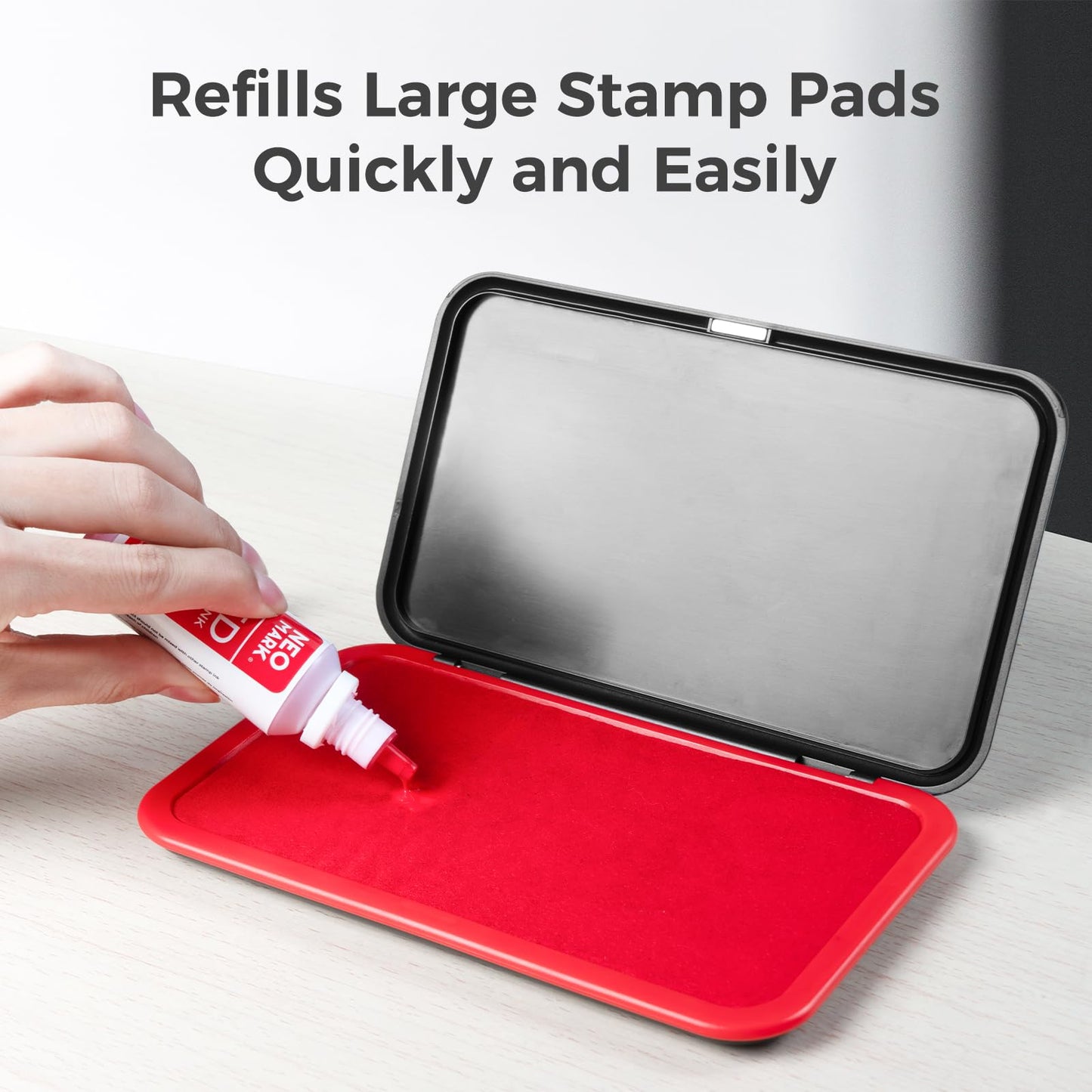 NEO MARK Premium Stamp Ink, Quick-Drying and AP-Certified Non-Toxic Refill Ink for Self-Inking Stamps, Date Stamps and Stamp Pads(Red, 1oz)