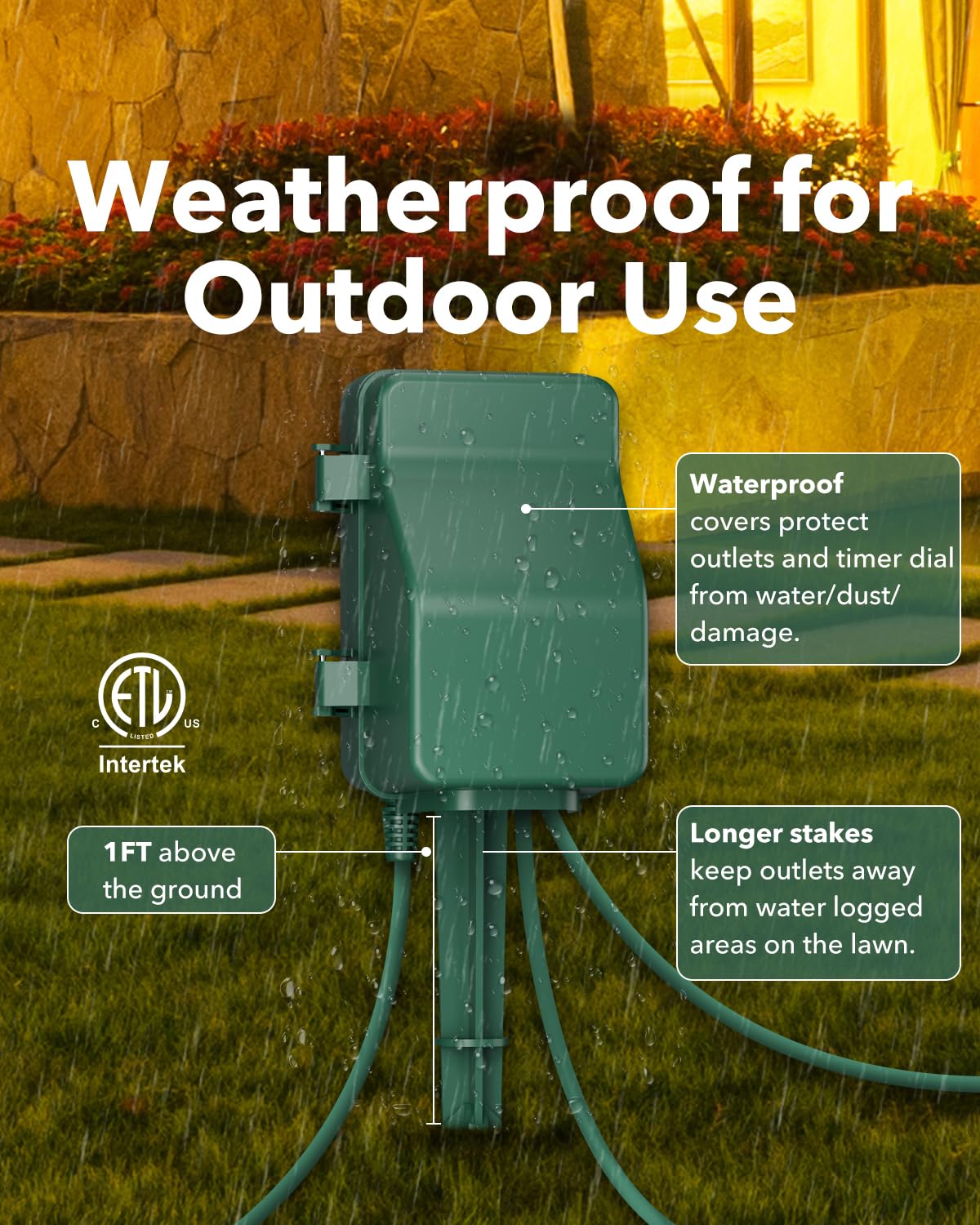 BN-LINK Outdoor Power Stake Timer, Programmable Digital Timer, 6 Outlets