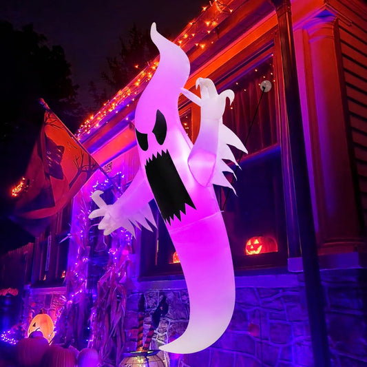6 FT Halloween Inflatables Ghost Outdoor Window Decorations Blow Up Yard Multicolor Hanging Ghost with Built-in LEDs for Party Garden Indoor Decor