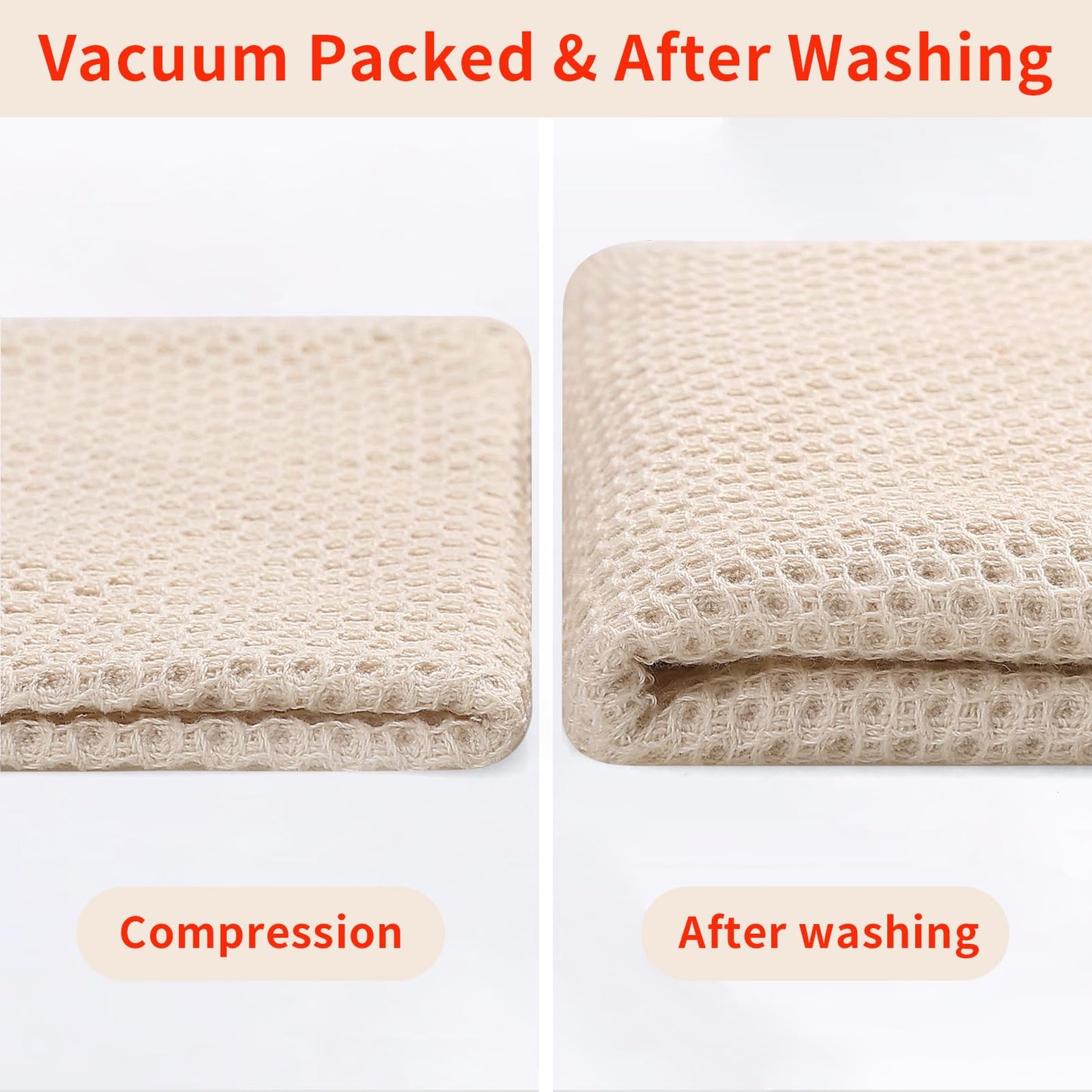 100% Cotton Waffle Weave Kitchen Dish Towels, Ultra Soft Absorbent Quick Drying Cleaning Towel, 13 x 28 Inches, 4-Pack, Beige