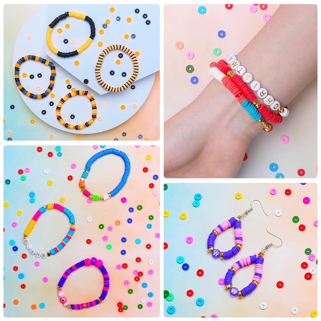 Redtwo 6800 pcs Clay Beads Bracelet Making Kit, Flat Beads for Jewelry Making, Polymer Heishi Set for Bracelet Necklace DIY Crafts Gift for Girls Ages 6-12