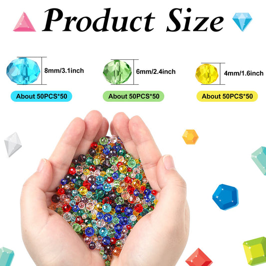 1000 Pcs Glass Beads , Crystal Glass Beads Faceted Rondelle Shape Crystal Beads Assorted Colorful Loose Beads for DIY Craft Bracelets, Necklace Jewelry Making, 4 mm 6 mm 8 mm (Fresh Color)
