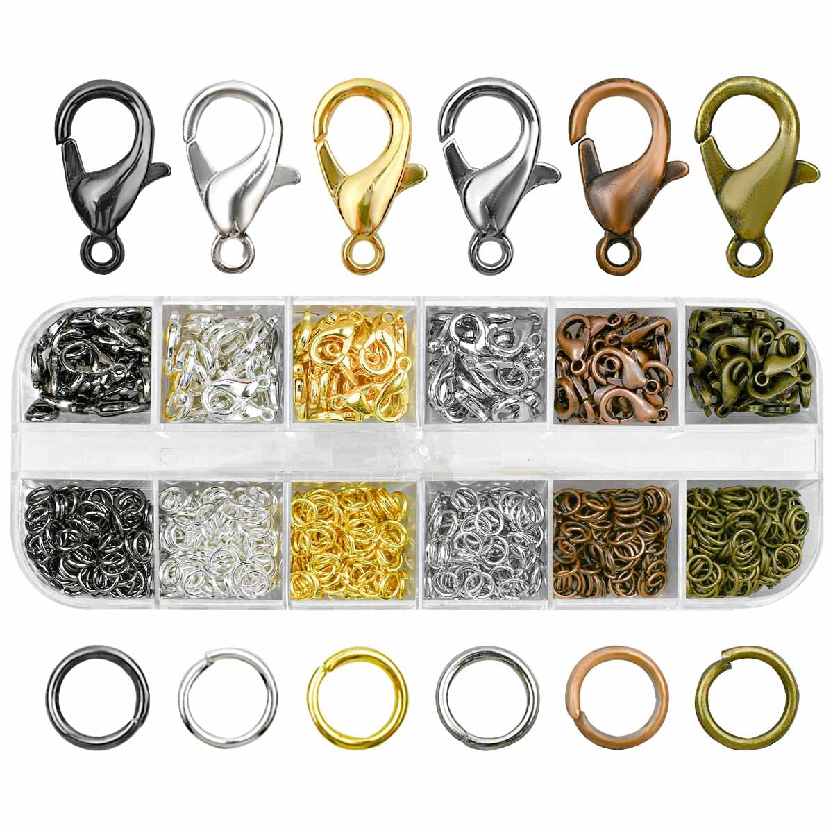 Claw Clasps & Open Jump Rings for Jewelry Making Necklace Bracelet Chain Jewelry Findings Kit Silver Gold Jewelry Ring Clasp Jump Clasp Ring for Jewelry DIY Jewelry Repair Supplies (6 Colors)