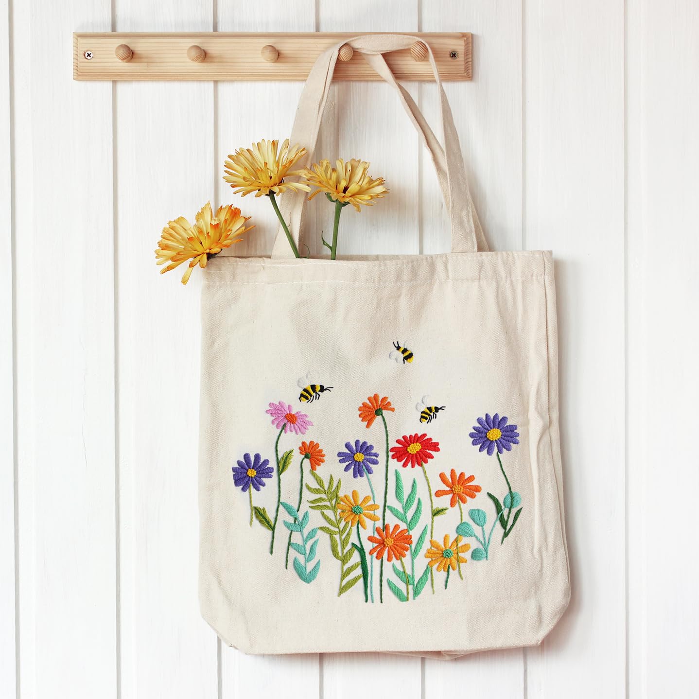 Canvas Tote Bag Embroidery Kit for Beginners,Cross Stitch Kits for Adults,Arts Crafts Needlepoint Women Shopping Reusable Grocery Bags