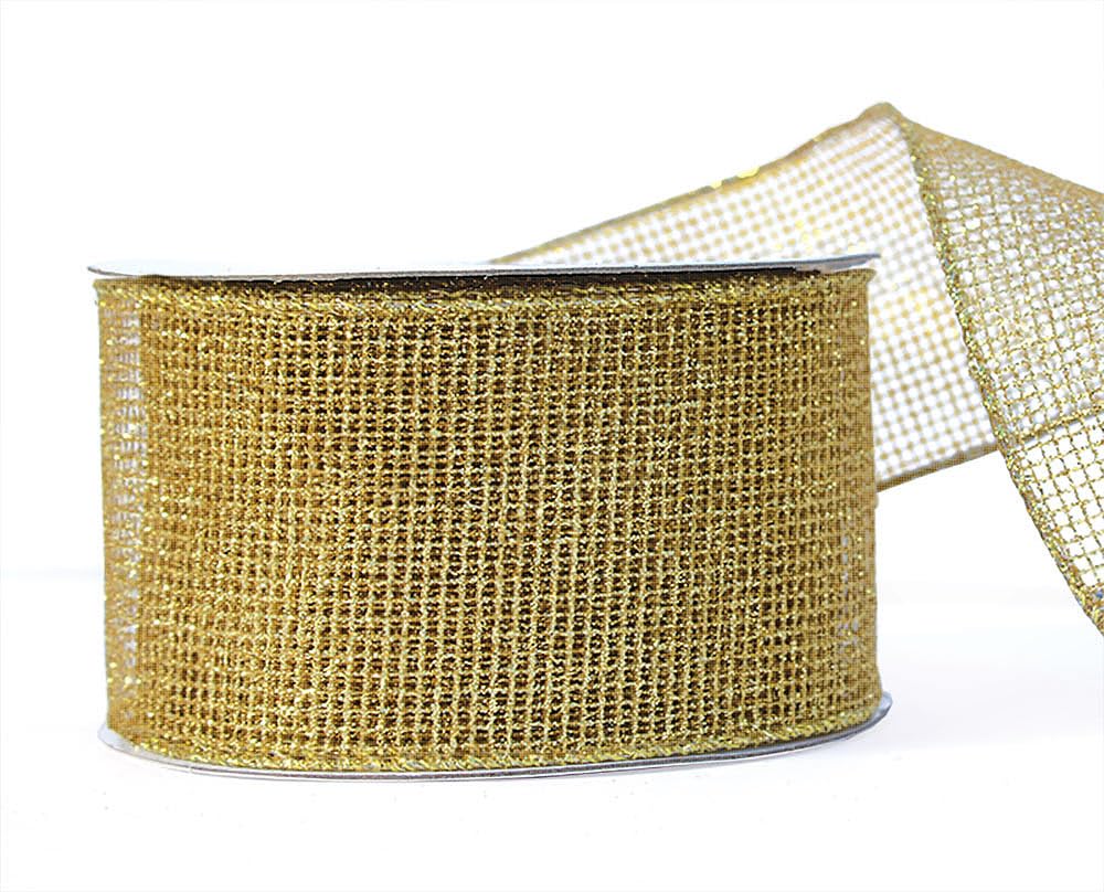 Gold Ribbon Wired Easter Ribbons for Baskets 2.5 Inch 6 Rolls 36 Yards Burlap Basket Organza Sheer Mesh Metallic Glitter Crafts Decorating Gift Wrapping Bows Wrap Bow Christmas Tree Topper Wreath