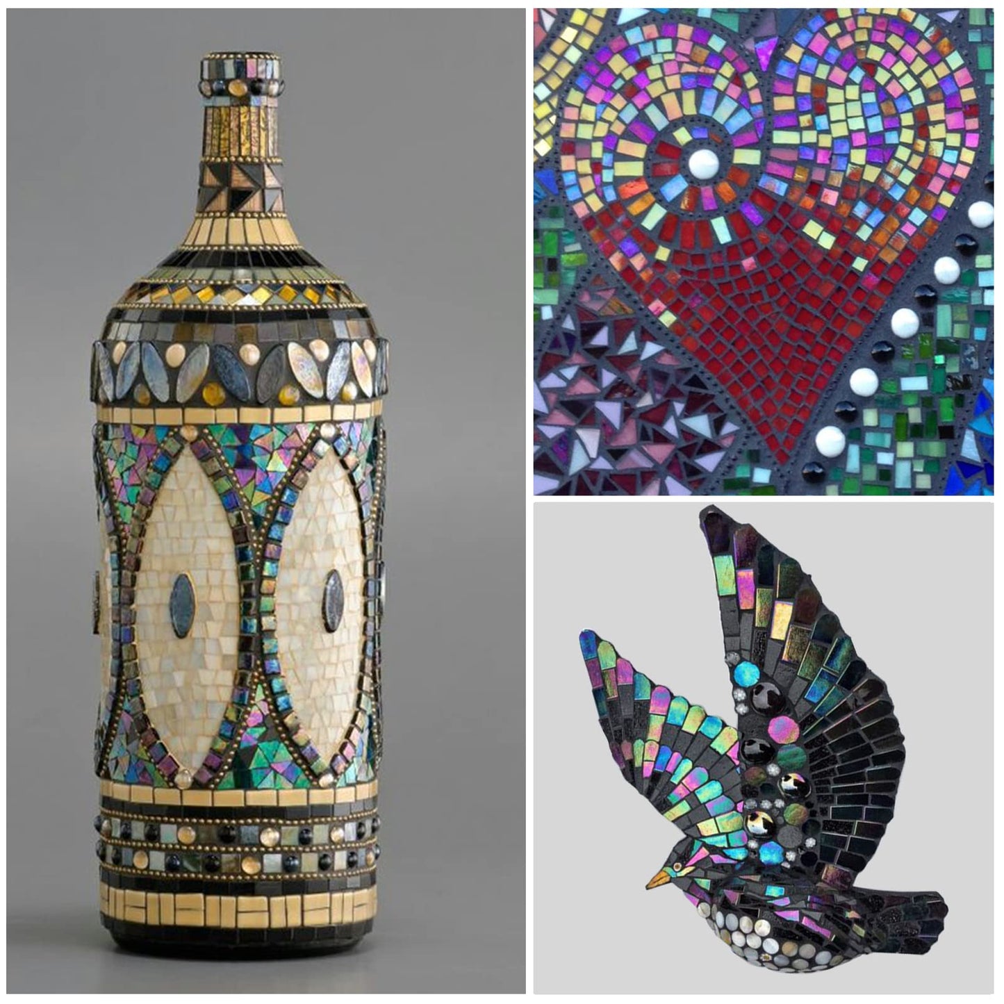 LITMIND Iridescent Glass Mosaic Tiles for Crafts, 240 Pieces 5 Shapes Mixed Pink Stained Glass Pieces, Mosaic Kits for Adults (Iridescent Pink)