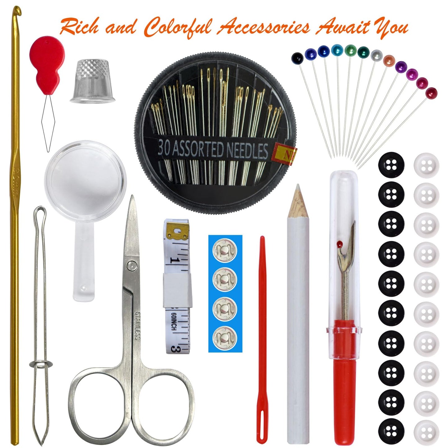 Sewing Kit with Case Portable Sewing Supplies for Home Traveler, Adults, Beginner, Emergency, Contains 40 Sewing Thread, Scissors, Needles, Measure etc