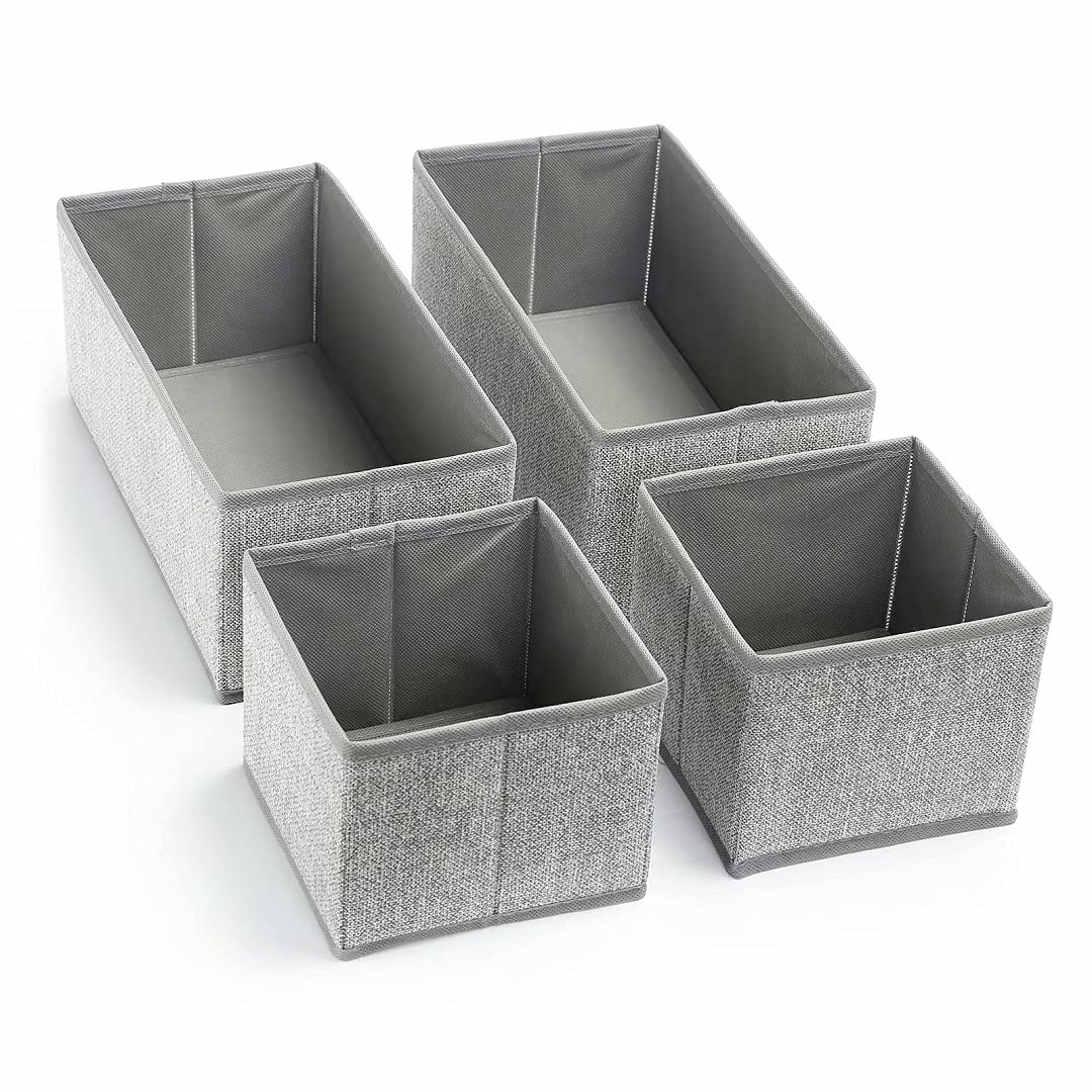 Hinotori Drawer Organizer Bins 4 Pack– Storage Basket Drawer Dividers for Clothes,Underwear, Socks – Cloth Container Cube Bins for Home Organization, Closet, Shelves, Dresser