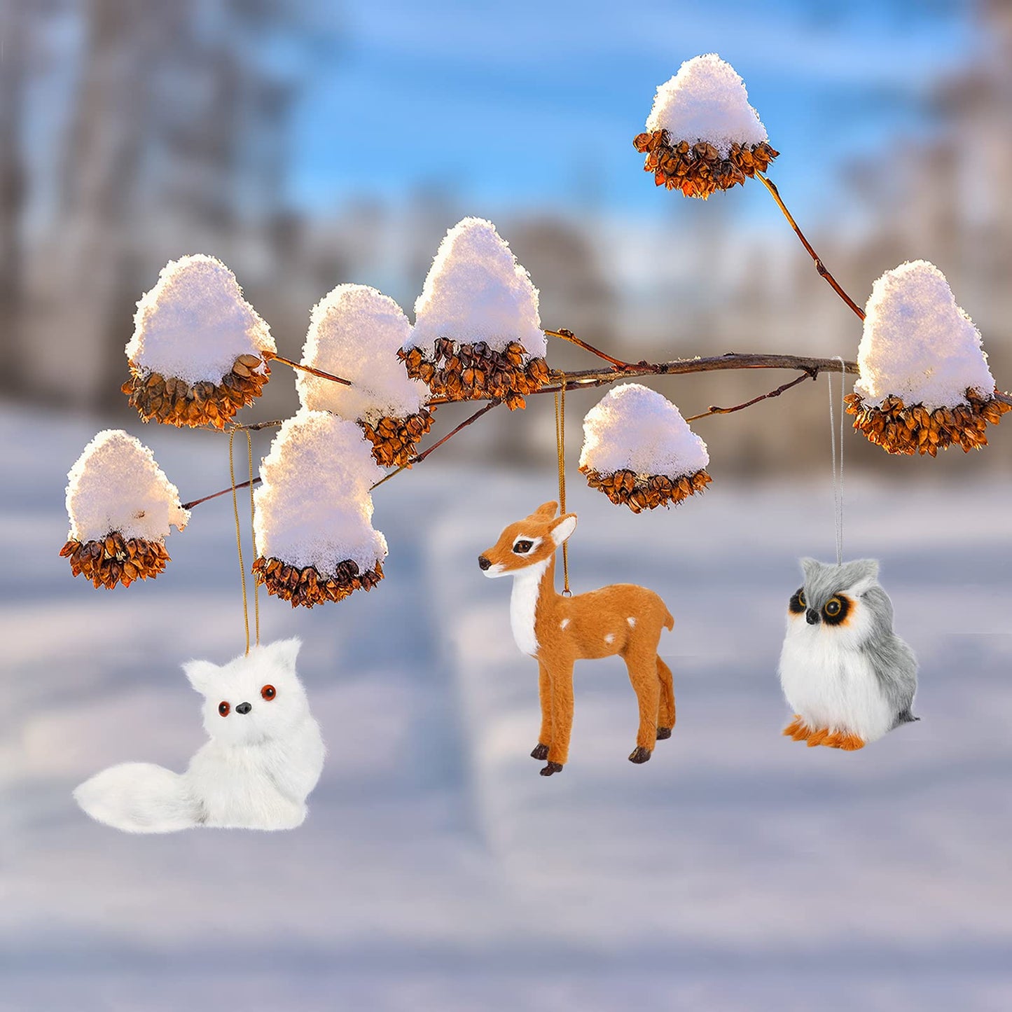 10 Pieces Forest Animals Ornaments Woodland Animal Faux Fur Plush Hanging Ornaments Family Educational Playset for Fall, Christmas, Winter Birthday Party Supplies(Animals)