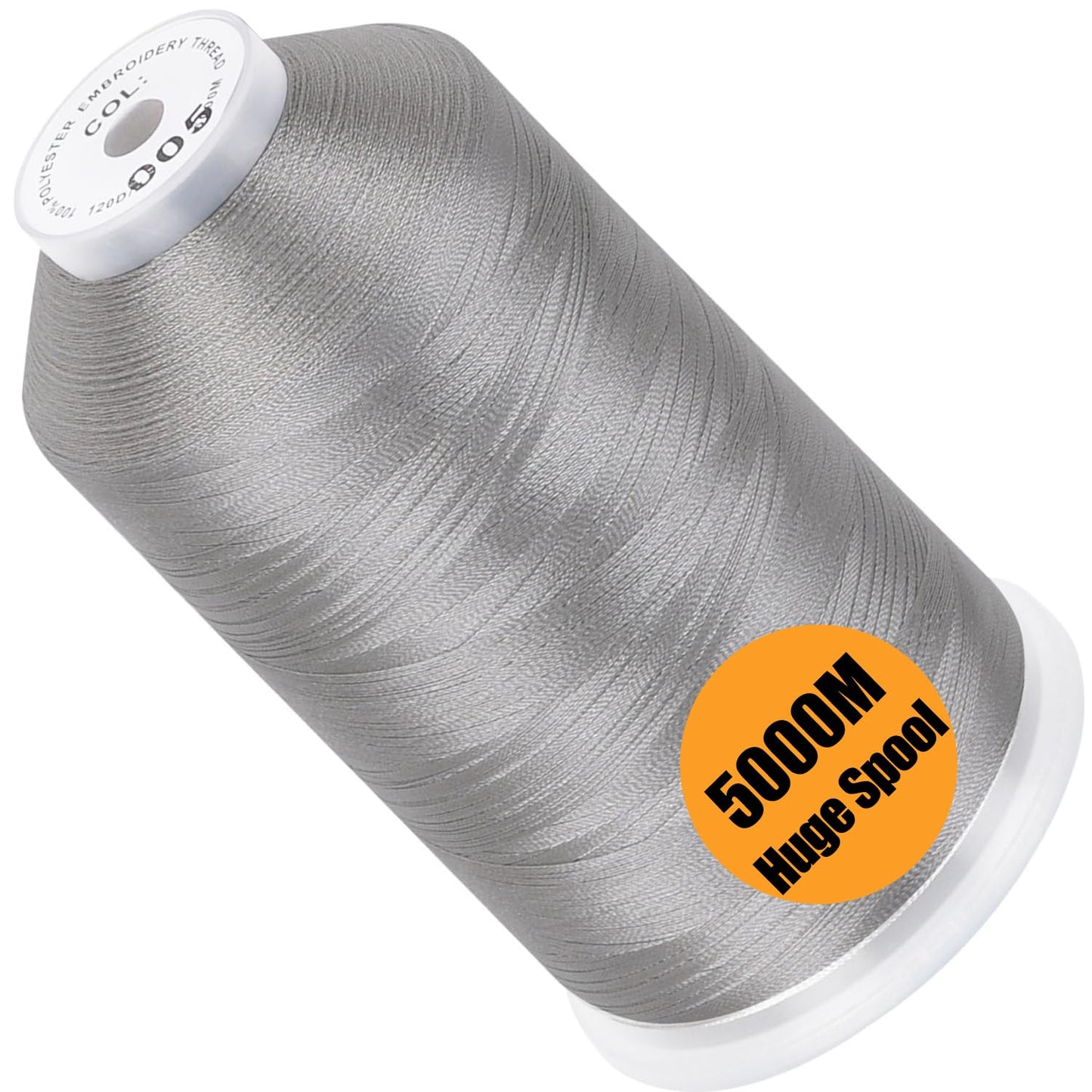 Single Huge Spool 5000M Each Polyester Embroidery Machine Thread 40WT for Commercial and Domestic Machines - Silver