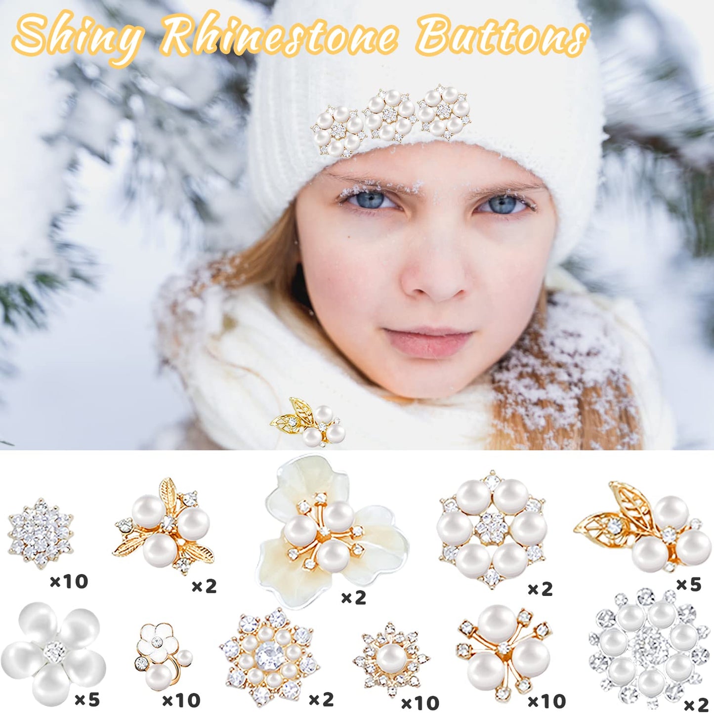 60 Pieces Rhinestone Buttons,Faux Pearl Embellishments Buttons,Flat Back Flower Rhinestone Buttons for Crafts,Jewelry Making,DIY Wedding Decorations,Clothes Bags Shoes Supplies