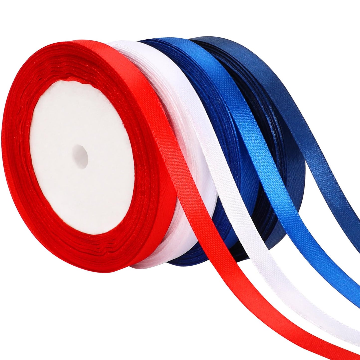 DECYOOL Patriotic Ribbons, 4 Rolls 100 Yards 4th of July Satin Ribbons 10mm Wide Red White Blue Independence Day Craft Ribbon for Gift Wrapping Patriotic Party Decorations