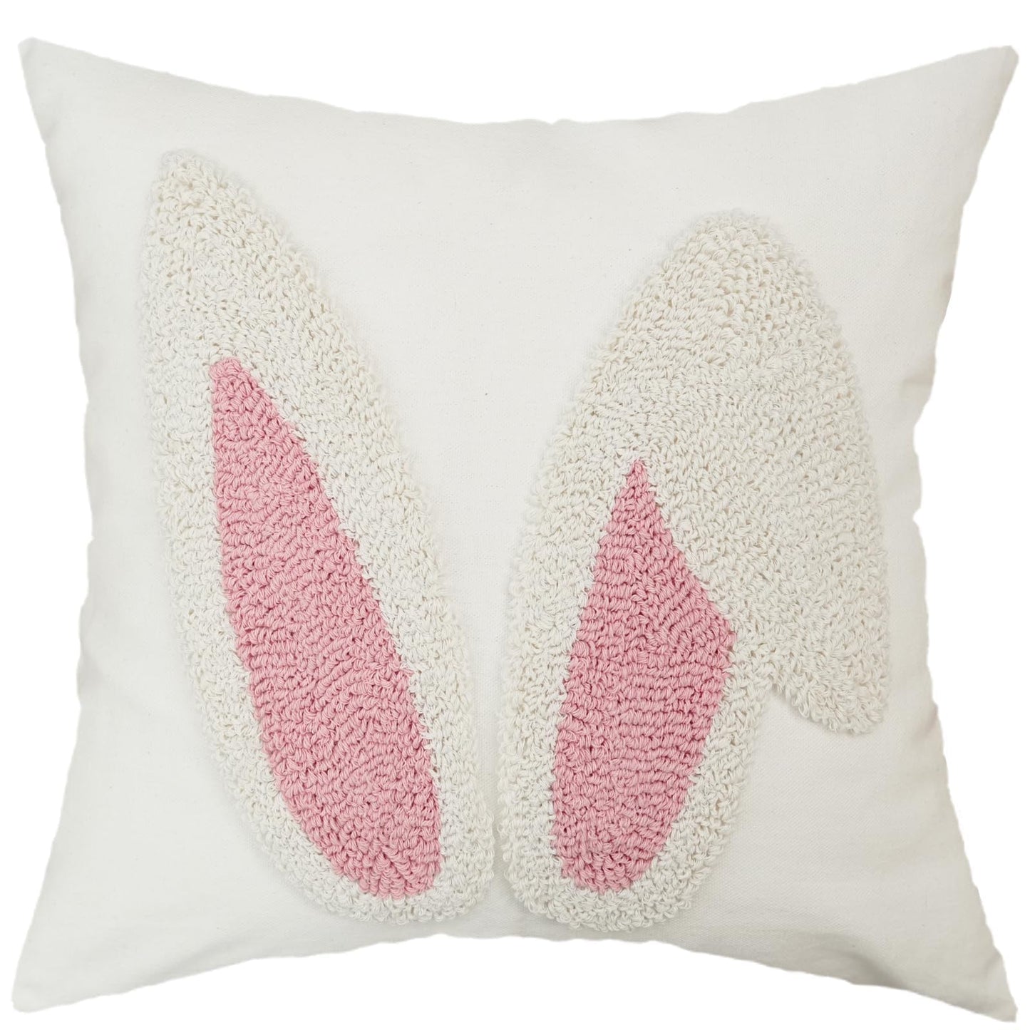 Embroidered Easter Bunny Ears Pillow Cover 18x18 Inch, Spring & Easter Decorations Farmhouse Home Decor Throw Pillow Case for Sofa & Bed GX015-1-18