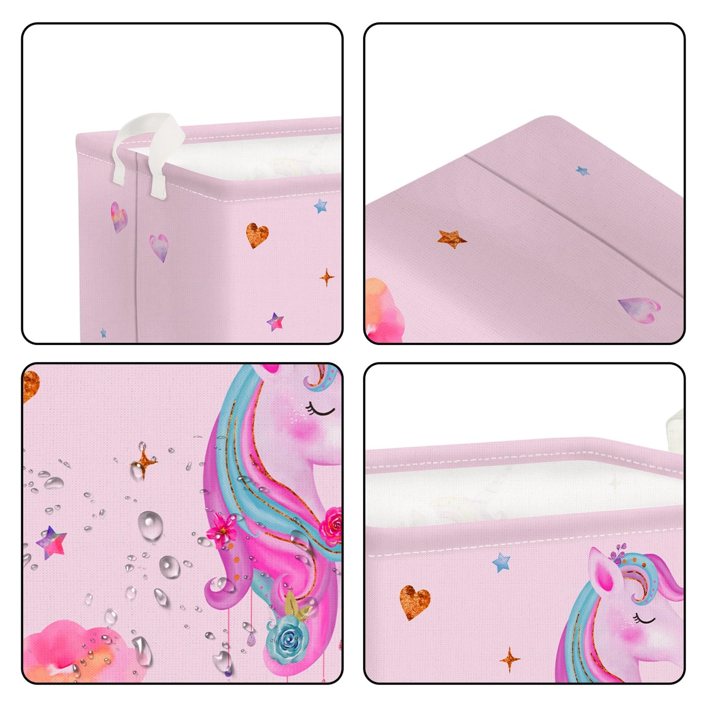 Clastyle Adorable Pink Unicorn Basket for Girls Rectangle Cloud Star Heart Shelf Basket Clothes Books Toy Storage Cube, 21L