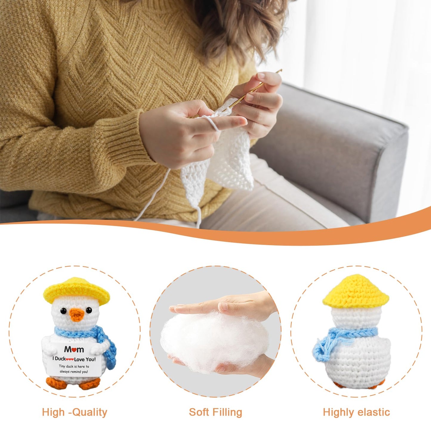 FilmHOO Mothers Day Birthday Gifts for Mom from Daughter Son Stocking Stuffers for Women I Duck Love You Mom Handmade Crochet Funny Cool Cute Small Duck