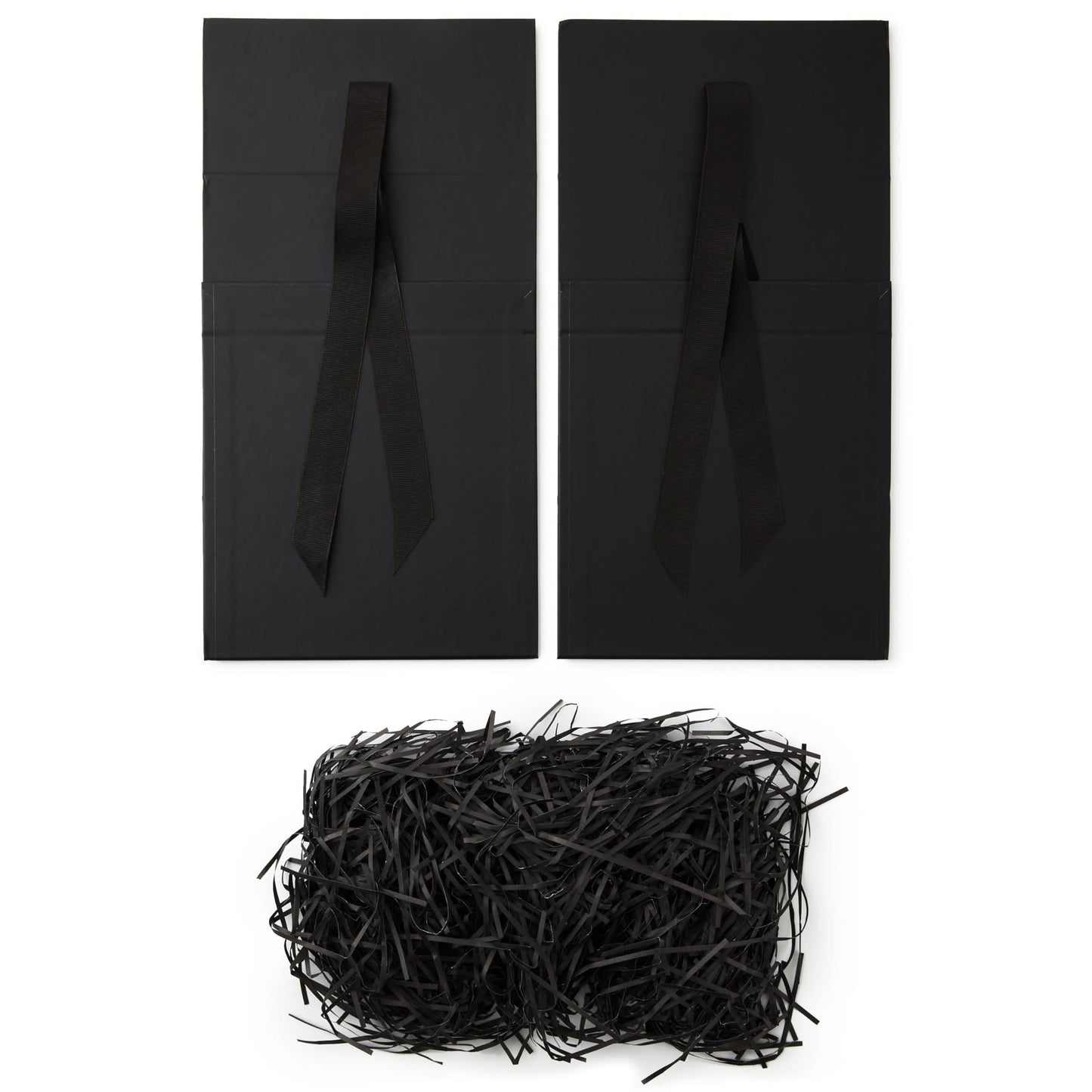 Medium Gift Boxes with Bow and Shredded Paper Fill, Pack of 2 (Black 8 inch Box) for Weddings, Graduations, Birthdays, Father's Day, Groomsmen Gifts, All Occasion