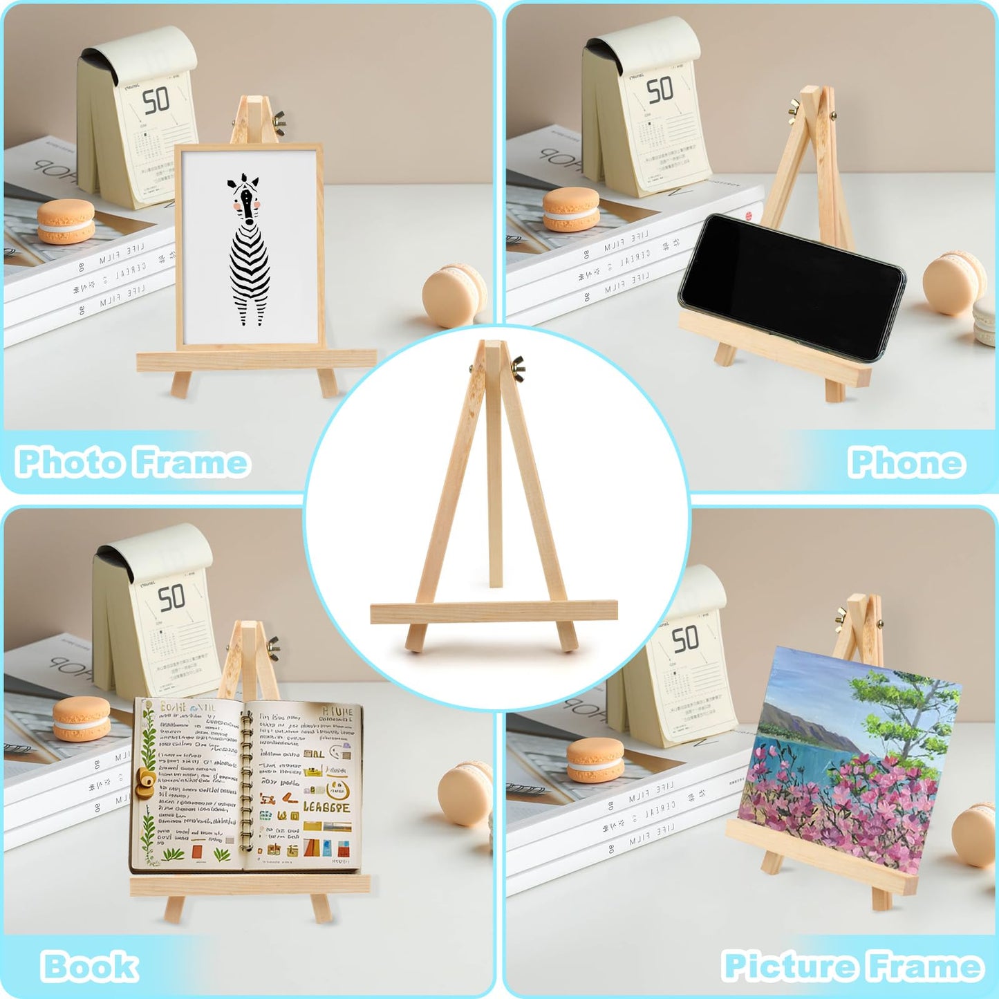 4PCS 9 Inch Wood Easels, Tripod, Painting Party Easel, Kids Student Tabletop Easels for Painting, Easel Stand for Painting Canvases, Portable Canvas Photo Picture Sign Holder.