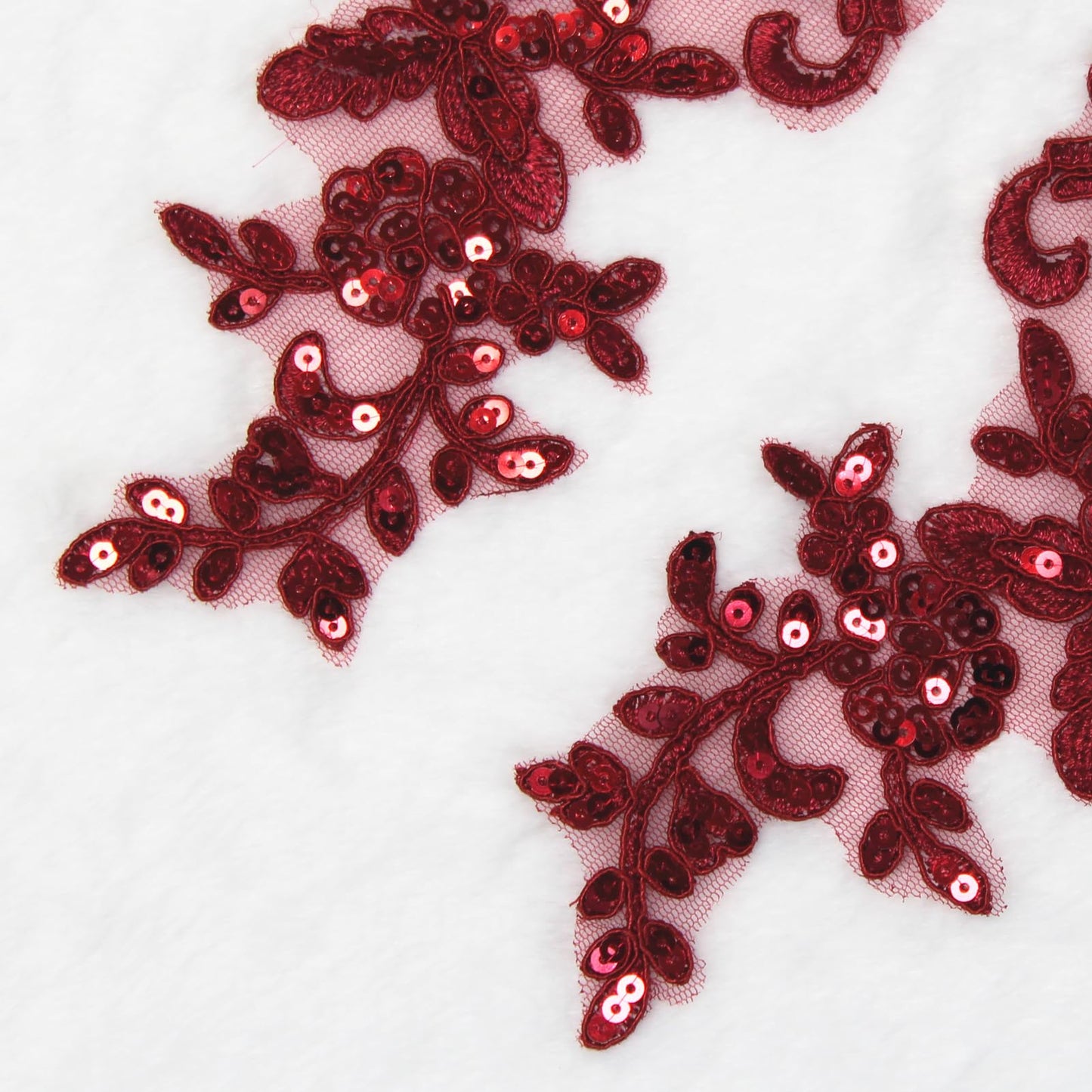 SUNMOVE Pair of Embroidery Sequin Lace Applique Sewing Flower Fabric Collar Patch Motif Wedding Gown Dress Bridal DIY Crafts （Wine）