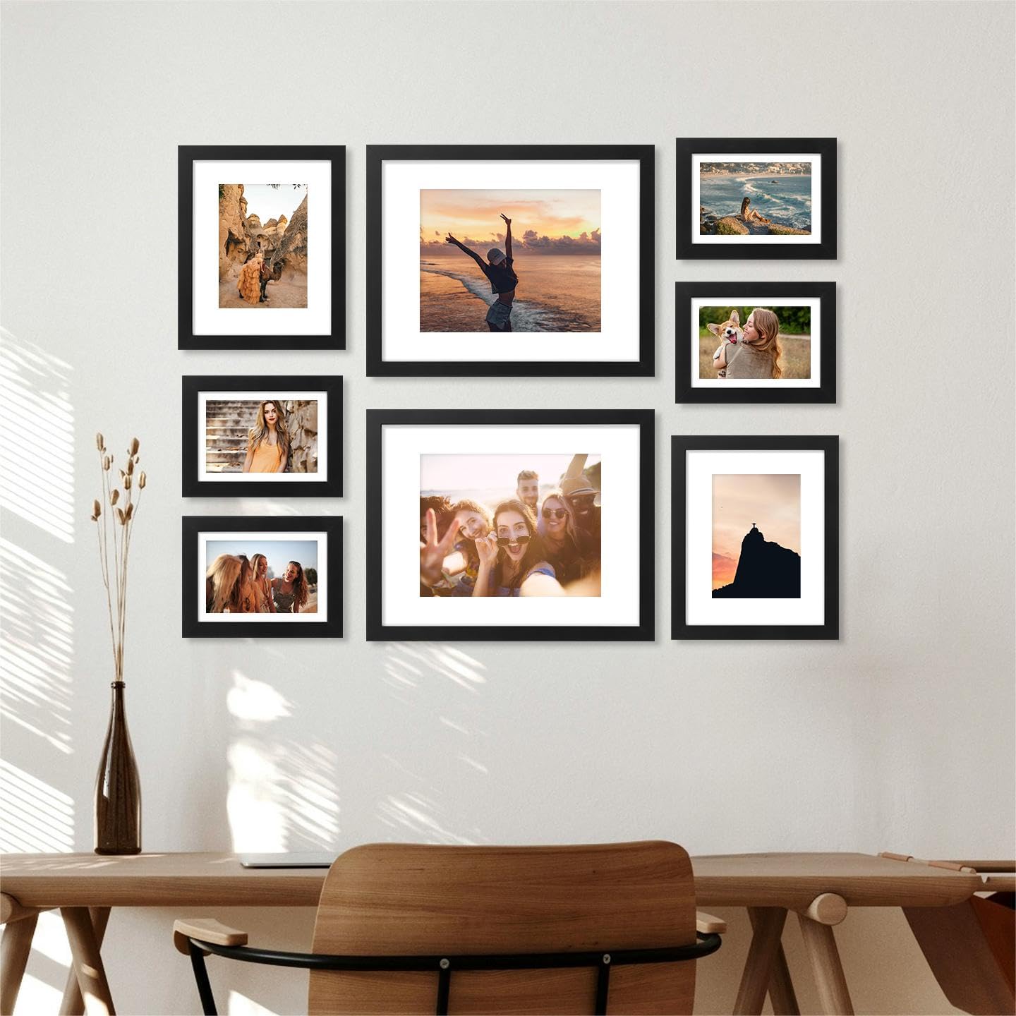 8x10 Picture Frame, Display Pictures 5x7 with Mat or 8x10 without Mat, Black Engineered Wood Photo Frame with Plexiglass for Wall & Tabletop Display, Picture Frames 8x10 Set of 1