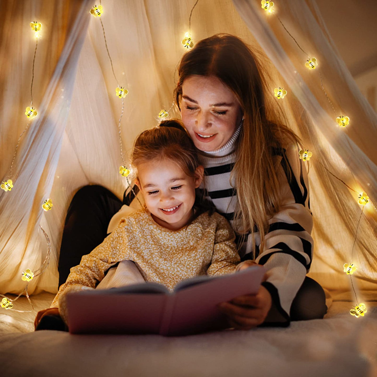 Coquimbo Bee Lights Room Decor, 10ft 30 LED Cute Bee String Fairy Lights Battery Operated, Honey Bee Gifts for Women Girls, Bee Decorations for Bedroom Plants Patio Party Wedding Party Xmas