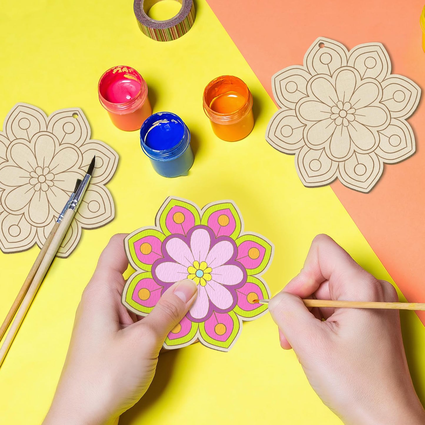 Wooden Flower Ornaments to Paint Easter Spring Decoration Cutouts Unfinished 24PCS 3.5 x 3 inches, DIY Blank Unfinished Christmas Tree Wood Discs Ornament for Home Crafts Hanging